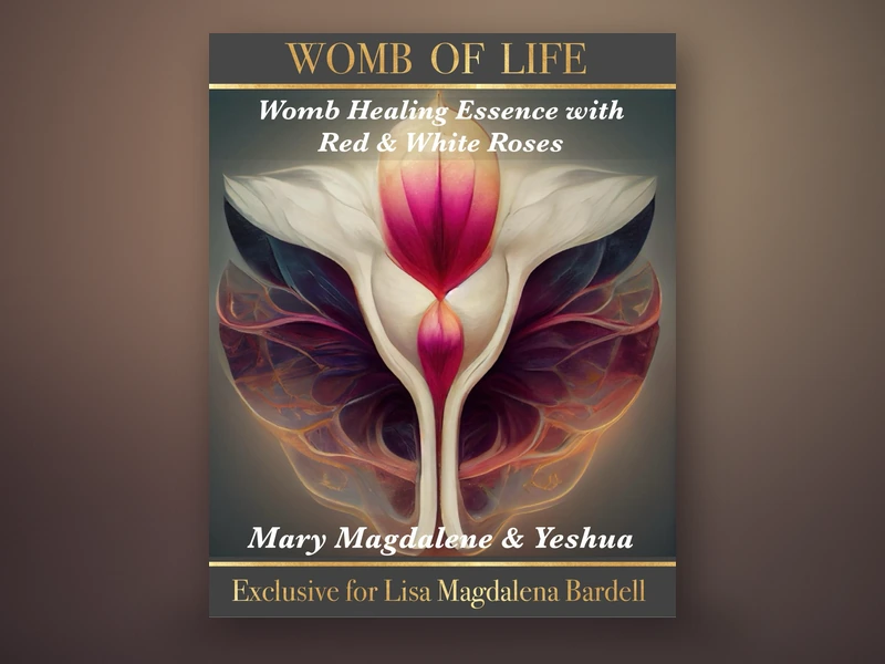 The Womb of Life Essence artwork, presented on a soft plum and gold background.