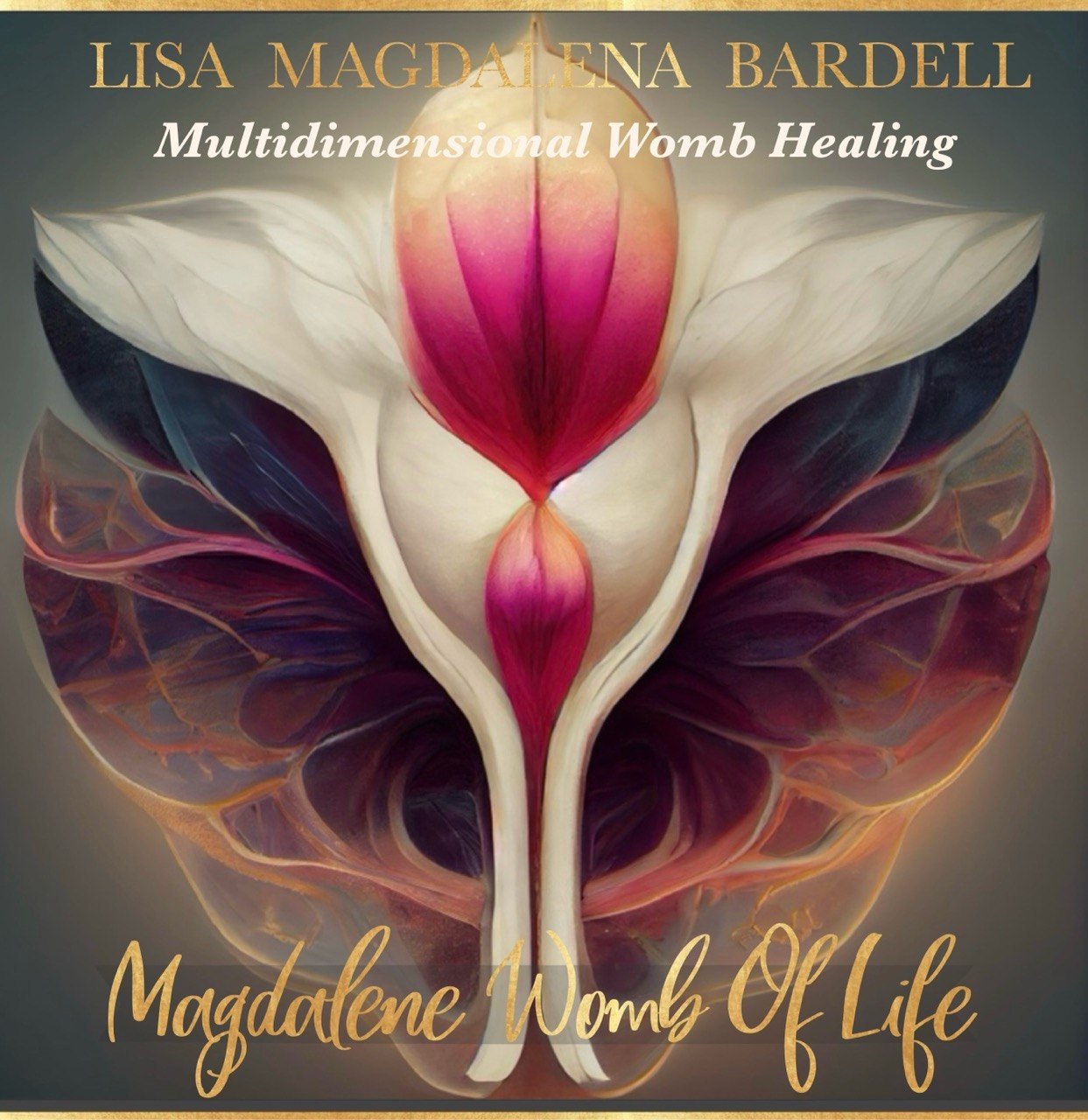 Lisa’s supplied Womb of Life artwork: an unfolding cream and rose flower edged in gold