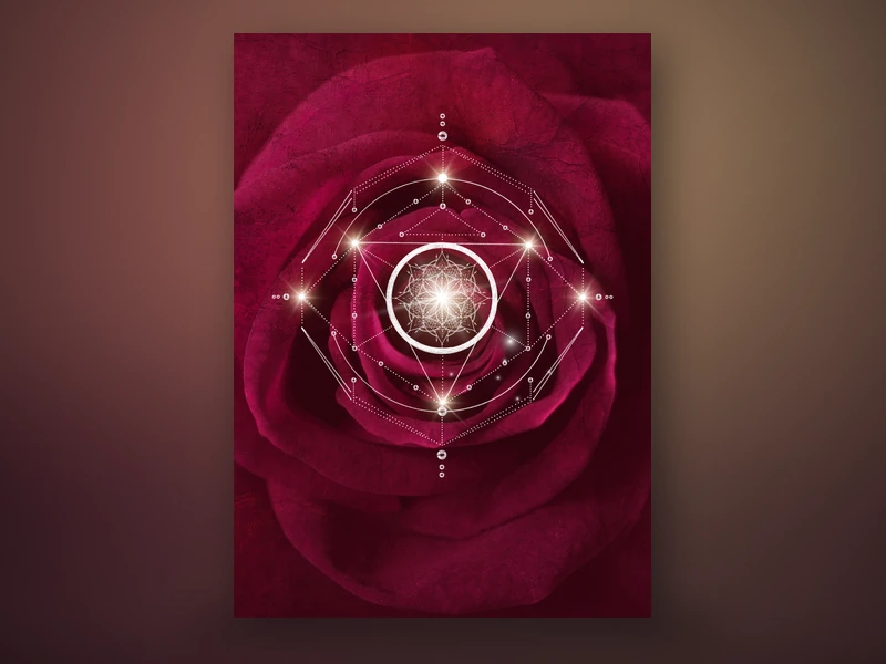 Womb Wisdom individual card artwork from Oracles of the Rose, presented on a burgundy and rose-gold background.
